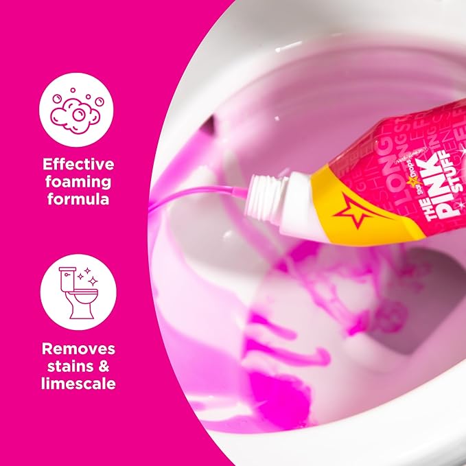 The Pink Stuff Miracle Toilet Cleaner, 750ml – Powerful Stain-Removing Gel for a Sparkling Clean Bowl – Eliminates Limescale, Tough Stains & Odors with Fresh Rhubarb Scent