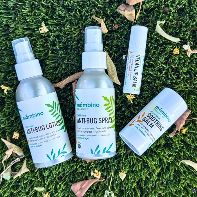 Mambino Organics Anti-Bug Spray, DEET-Free, Organic Mosquito Repellent with Essential Oils, Reef Safe, Face-Safe Protection for Babies, Kids, and Adults, Travel Bug Spray, 4oz, 2-Pack