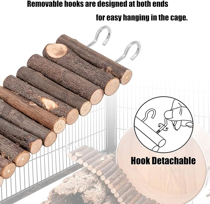 PINVNBY Hamster Suspension Bridge Ladder Rodents Natural Wooden Arch Bendable Bridge Chew Toy Long Climbing Ladder for Hamster Guinea Chipmunk Pig and Other Small Animals (2 Kinds Length)