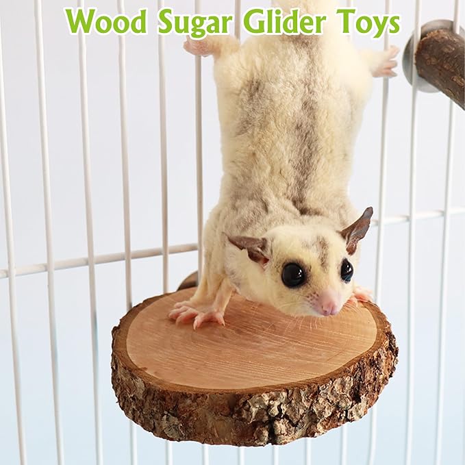 BNOSDM 6 Packs Wood Sugar Glider Toys Wooden Sugar Glider Perch Stand Climbing Platform Hanging Cage Steps Rat Cage Accessories for Hamster Squirrel