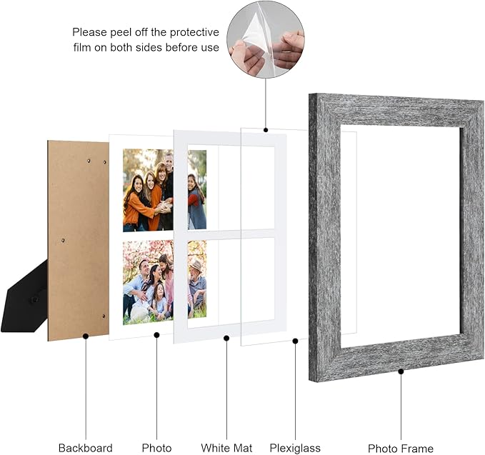 8.5x11 Picture Frame Display 2 opening Double 5x7 Picture Frame Collage,Multi Photo Frame with Mat,Plexiglass,Horizontal and Vertical Formats for Wall Decor,Grey Wood Grain