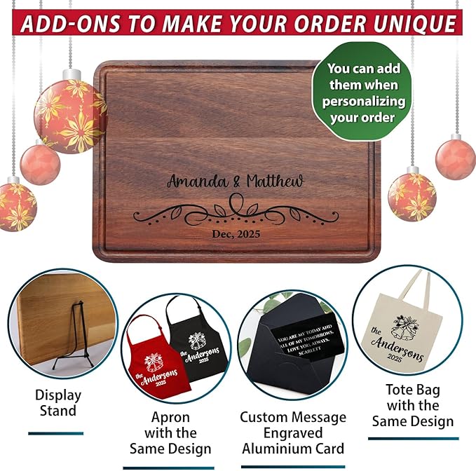 Personalized Cutting Board for Christmas 2025 Gifts, Custom Engraved Wood Cutting Board for Housewarming, Anniversary, New Home, Wedding, Engagement, Christmas Good Gift Idea for Couple, Parent, Women