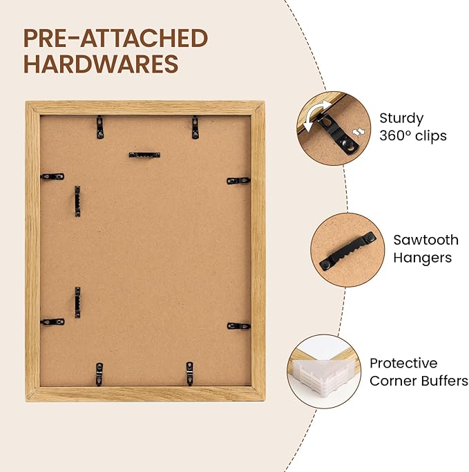 Natural Oak 11x14 Picture Frames Mat to 8x10 Picture Display Set of 3,Original Wood Handcrafted 11x14 Diploma Frame with Tempered Glass Graduation Family Wedding Certificate Photo Wall Mounted