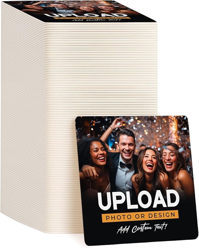 100 Pack Personalized Drink Coasters, Custom Cardboard Coasters with Photo and Text, Design Your Own Coaster for Events, Parties, Bars, and Unique Gifts, 3.95" Round, Design 7