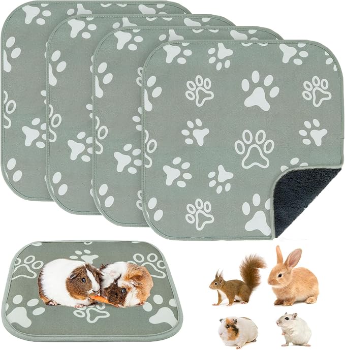 BEAUTYZOO 4 Pack Washable Reversible Guinea Pig Cage Liners, Fleece Bedding | 12x12" Fleece Cage Liners, Waterproof Leakproof Super Absorbent Washable Reusable Pee Pads for Guinea Pig, Rabbit, Hamster