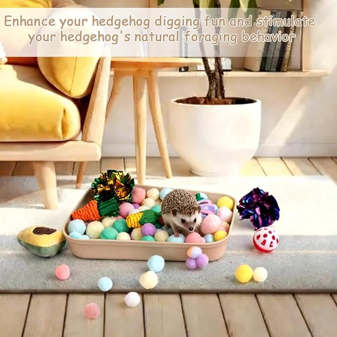 Hedgehog Accessories, Dig-Box Tray for Hedgehog Cage with Ball Toy, Small Animal Accessories Funny Dig-Box Tray Toys for Hedgehogs, Ball Bell Toy for Ferret Kitten Cat Hamster (Colorful)