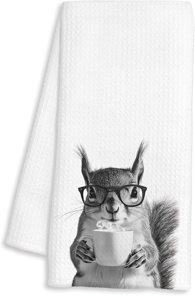 Funny Squirrel Coffee Kitchen Towels, Gifts for Squirrel Lovers, Animal Lover Gifts Decorative Dish Hand Tea Towels for Kitchen Coffee Bar Decor, 16x24 Inch