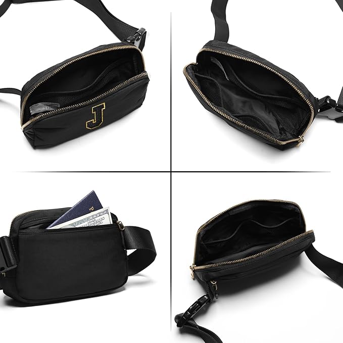 Gitus Belt Bag Fanny Pack Crossbody Bags with Initial Letter Patch Gifts for Wife Older Women Mother Coworker Bridesmaid Anniversary Travel Gifts Beach Gifts (Black-J)