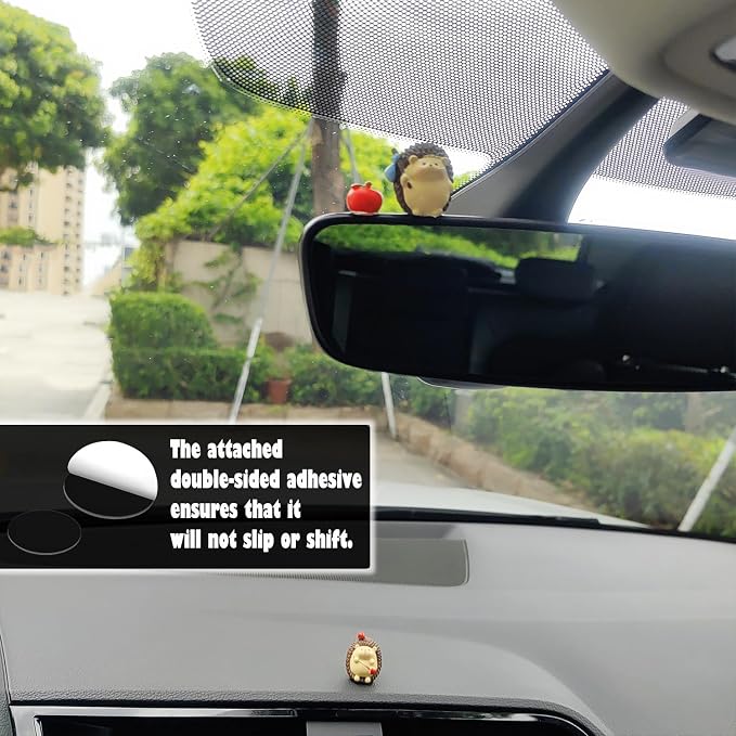Little Hedgehogs with Apple Car Dashboard Decorations, Rear View Mirror Accessories Car Dash Decor, Cute Animal Ornaments Dashboard Accessories