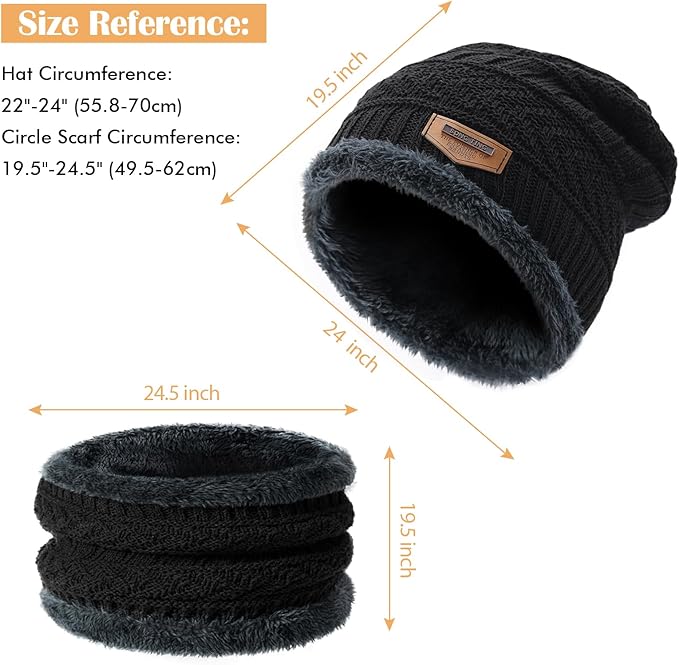 Winter Beanie Hat Circle Scarf Touchscreen Gloves Set, Snow Knit Skull Cap, Warm Thick Fleece Lined Neck Warmer for Men Women