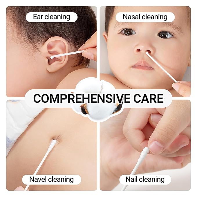 Baby Cotton Swabs 400 Count Double Pointed Cotton Swabs with Paper Stick for Newborn/Kids, 100% Organic Qtips Cotton Swabs for Ear Nose Clean & Makeup & Cleaning