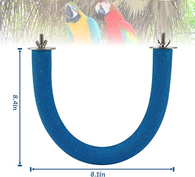 Rypet U-Shaped Large Parrot Perch, Quartz Bird Perch for Cage(Blue XL) | Safe Chew & Rest Perch for Large Birds, Durable Non-Toxic Cage Accessory, for Parakeets Cockatiels Conures Macaws