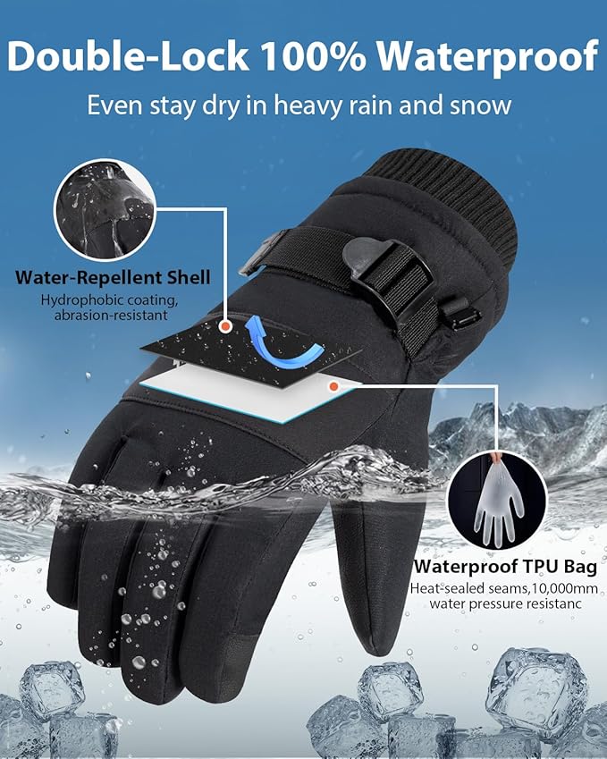 Pixel Panda Mens Winter Gloves Waterproof, Gloves for Cold Weather Extreme Women with 3M Thinsulate and Thick Plush Fleece