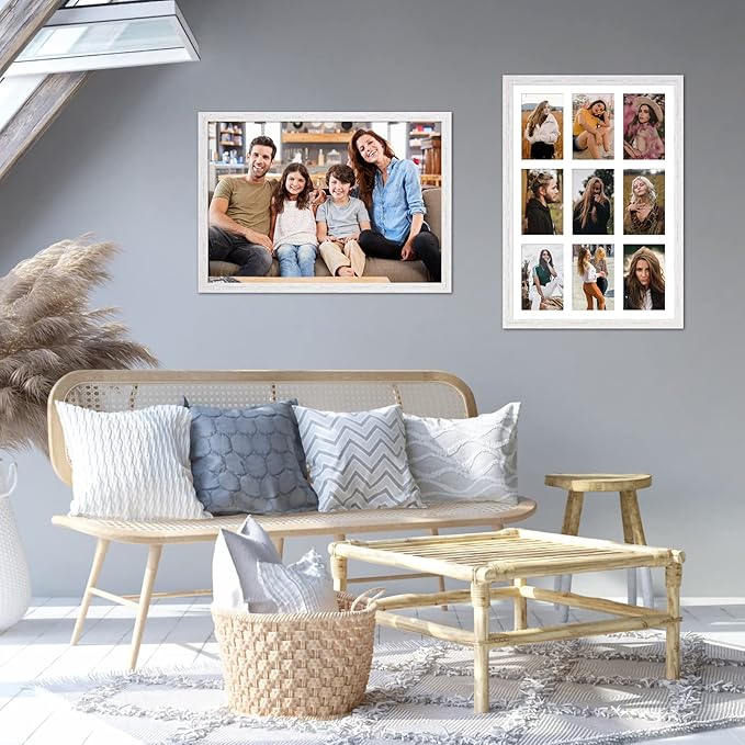 13.5x19.5 Collage frame with 9 Openings 4X6 Pictures, Multiple Picture Frame with Mat, Wall or Tabletop Decor, White Wood Grain,2 Pack