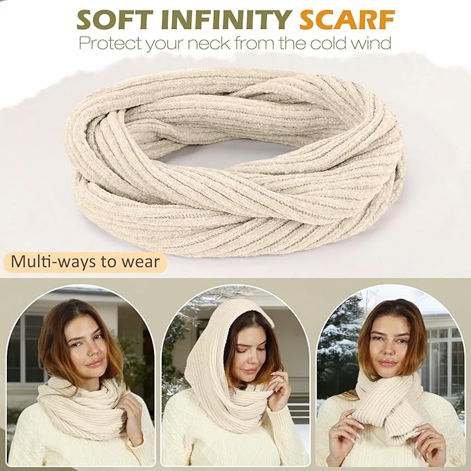 Winter Hats Gloves Scarf Set for Women, Beanie Hat Headband Ear Warmer, Infinity Scarf Touchscreen Gloves for Cold Weather