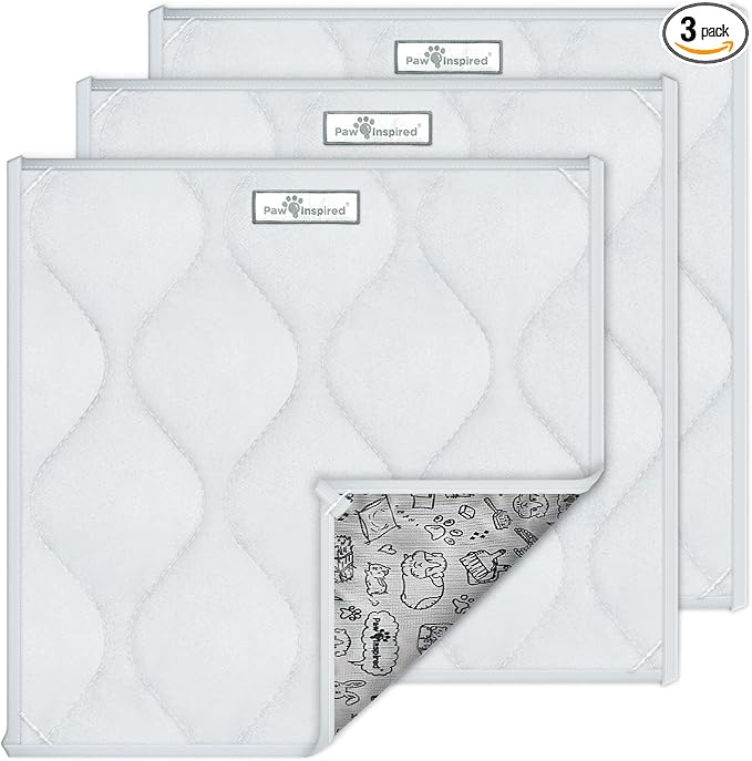 Paw Inspired Guinea Pig Cage Liner Pads, 12x12 Inch, Light Gray | Corner Mat, Pee Pad, Super Absorbent Bedding, Waterproof Bottom, Guinea Pigs, Ferrets, Rabbits, Hamsters, Small Animals
