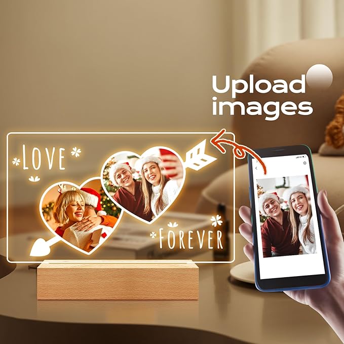 Personalized Anniversary Couple Gifts for Women & Men, Custom Picture Frame with Photo, Personalized Photo Frame with Night Light, Customized Photo Gifts for Girlfriends, Boyfriends