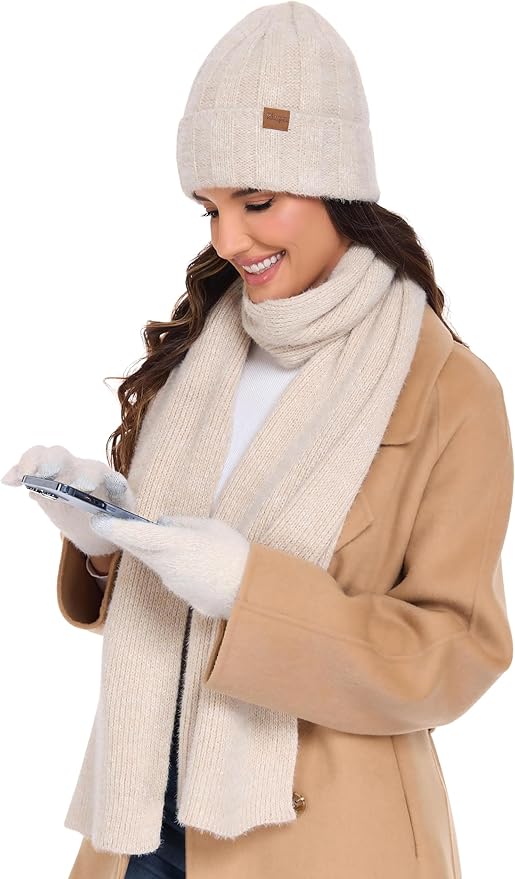 Womens Beanie Hat Scarf Gloves Set Gifts for Women Men