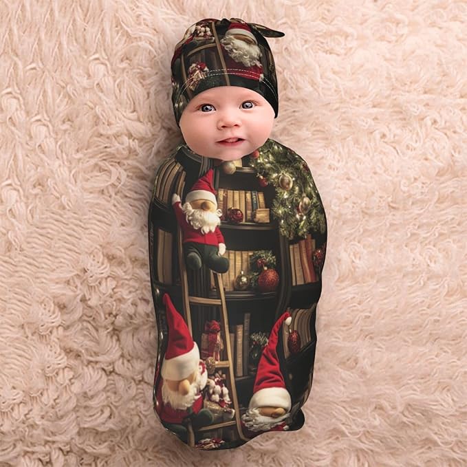 Christmas Baby Swaddle Blanket and Hat Set for Newborn Boys Girls Soft Infant Wrap Sleep 0-6 Months Marry Christmas-4