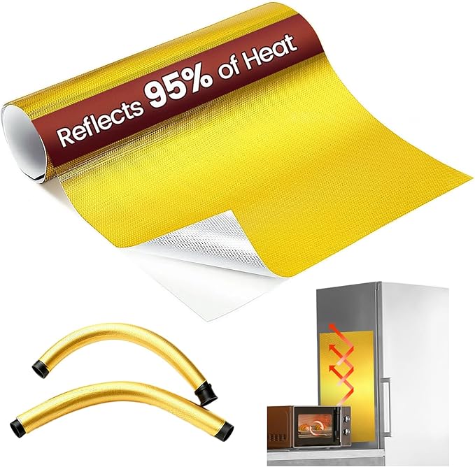 Heat Shield Automotive Aluminum Reflects 95% of Radiant Heat, 12" x 24" Stove Heat Shield Wrap to Protect Refrigerator, Exhaust, Motorcycle, Wood Stove, Cabinet, Fireplace (Gold)