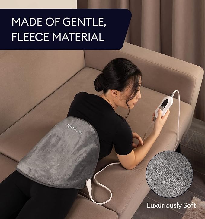 GENIANI Electric Heating Pad for Back Pain & Cramps Relief, 15"x24" Electric Throw with Auto Shut-Off, Adjustable Strap, Soft Fabric, Ideal for Lower Back & Stomach – Gift for Women & Men