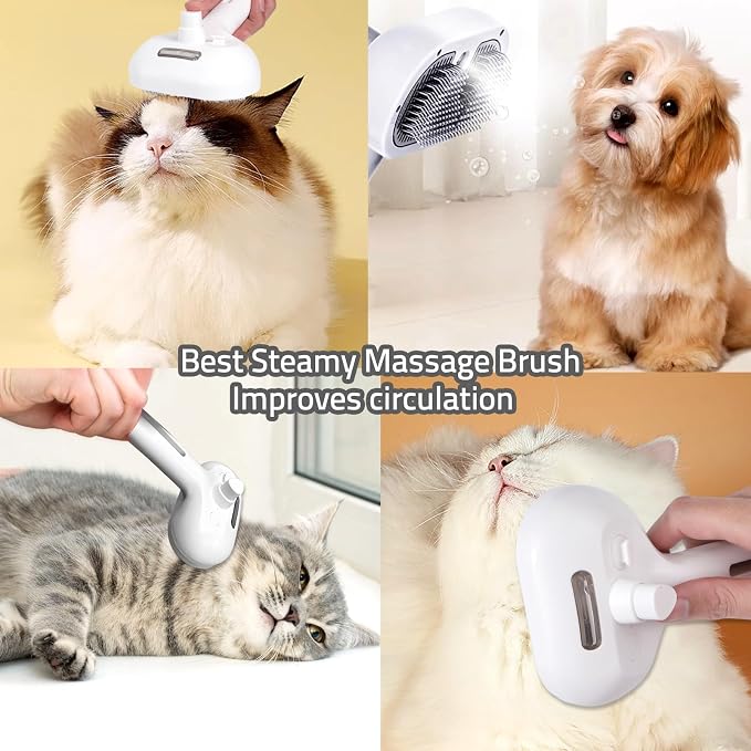 Bunny Ferret Steam Brush Release Button Self Cleaning Spray Comb for Long and Short Hair Cats Rechargeable Steaming Cat Grooming Brush Steamer to Remove Loose Hair (White)