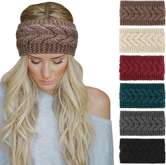 DRESHOW Winter Knit Chunky Headbands for Women Crochet Turban Knitted Ear Warmer Fashion Head Wrap 6 Pack