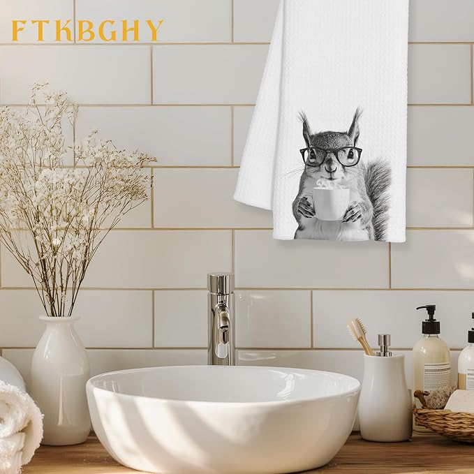 Funny Squirrel Coffee Kitchen Towels, Gifts for Squirrel Lovers, Animal Lover Gifts Decorative Dish Hand Tea Towels for Kitchen Coffee Bar Decor, 16x24 Inch