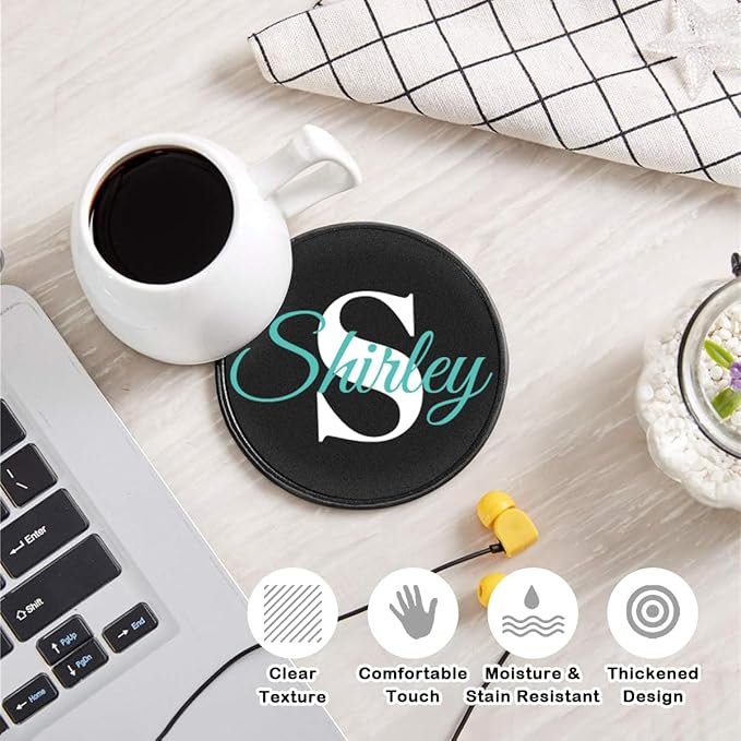 Custom Photo Coasters, Personalized Set of 5 Leather Coaster with Holder Gift Box, Customize Logo Name Letter Monogram, Non-Slip Heat Resistant Waterproof for Coffee Table Bar Beer Wine Cup Party