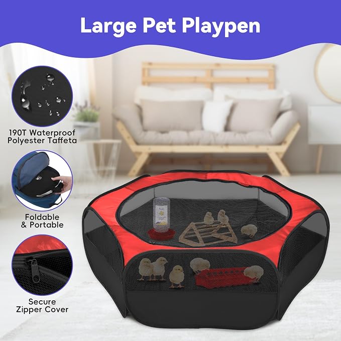 Pawaboo Chick Brooder Box for Chick Starter Kit, Red+Black | Brooder Pen/Chicken Supplies Brooders Box with Chicks Perch Brooding Up to 15 Chicks, Duck and Quail