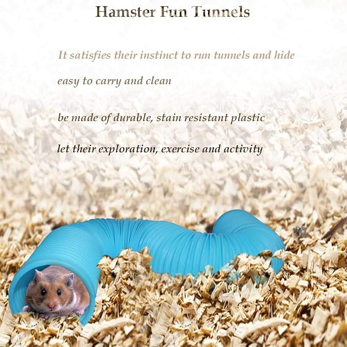 PINVNBY Hamster Fun Tunnels Pet Mouse Plastic Tube Toys Small Animal Foldable Exercising Training Hideout Tunnels for Guinea Pigs,Gerbils,Rats,Mice,Ferrets and Other Small Animals(2 PCS Blue)
