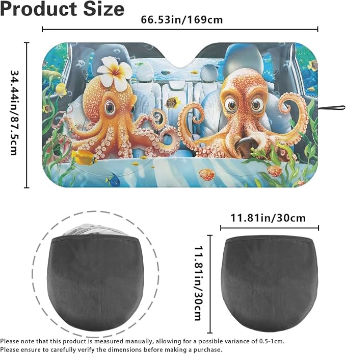 Octopus Print Car Front Windshield Sun Shade Foldable Funny Cute Window Sun Visor UV Rays & Heat Protection Reflector Sunshade Offers Protection for Car Interior for Pickup Truck SUV