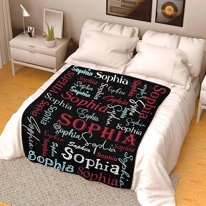 InterestPrint Personalized Baby Blankets with Name, Newborn Baby Girl Gifts Colorful Custom Baby Name Blanket Baby Gifts for Newborn Baby Shower Customized Pink Blanket for Baby Girl