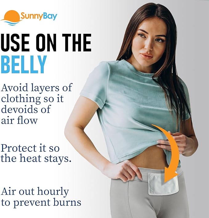 SunnyBay Adhesive Heat Patches for Neck, Knee, and Upper or Lower Back, Air-Activated Heat Pads for Menstrual Cramps, Stiffness, Sprains, and More, Stick to Clothing, 5x3 inches, 60 Count
