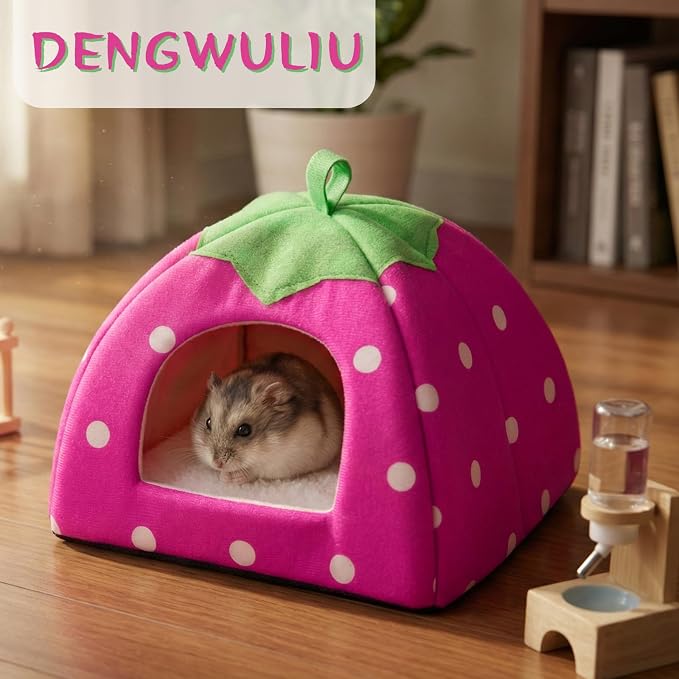 Guinea Pig Bed Rabbit Hideout Warm Fleece Cuddle Cup Washable Sleeping House for Small Animals Pet/Ferret/Chinchilla/Bunny (Pink)