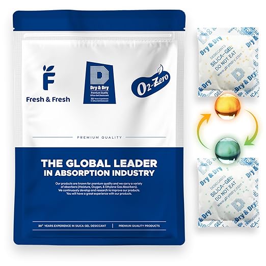 Dry & Dry 50 Gram [100 Packets] Orange Indicating Silica Gel Packets Desiccants - Food Safe Silica Packs, Silica Gel, Silica Packets, Desiccant Packs for Food Storage