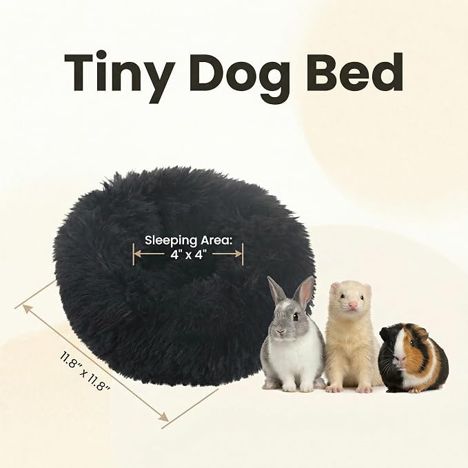 Guinea Pig Bed for Small Animal for Dwarf Rabbits/Hamster/Hedgehog/Ferrets | 11.8 Inch Small Animal Beds Washable，Hideout Soft & Comfortable Donut Bed,Black