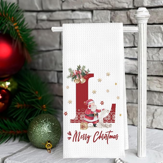 Christmas Initial Letter L Kitchen Towels Personalized Gifts Dish Towels Hand Towels for Kitchen Decorations, Christmas Birthday Gifts for Women, 24x16 Inch