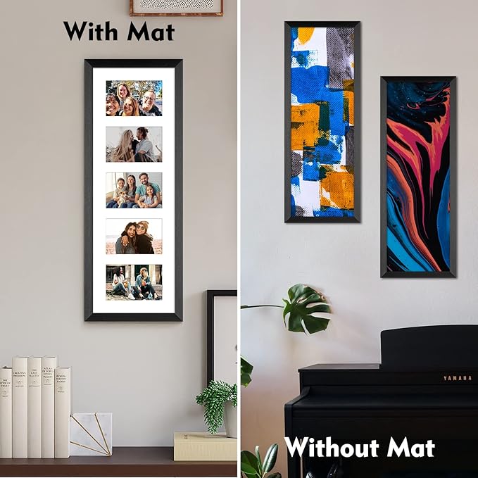 8x24 Collage frame with 5 Openings 4X6 Pictures, Multiple Picture Frame with Mat, Wall or Tabletop Decor, Black Wood Grain (1 Pack)