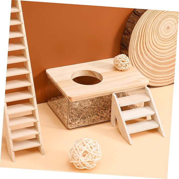 COLLBATH 1set Hamster Bath Sand Box Ladder and Lid Digging Container for Small Animals Promotes Natural Behavior for Dwarf Hamsters Gerbils and Chinchillas