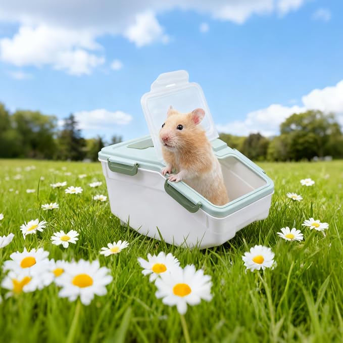 Saim Extra Large Chinchilla Sand Bath Container, 7.4-Inch Hight Dust Bath House with Low-Mess Lid & Scoop, Digging Box for Hamster Hedgehog Small Animals - Green