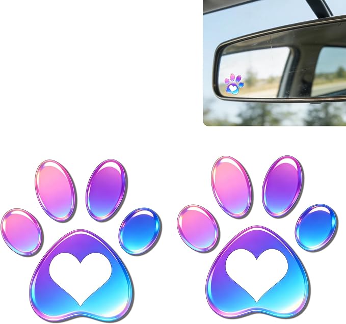 2Pack Dog Paw Print Car Vinyl Sticker and Decal for Rear View Mirror | Cute Dog Paw Print Mirror Sticker Waterproof,Car Accessories Decor,Pet Gifts for Women Men,Laptop Bathroom Mirror