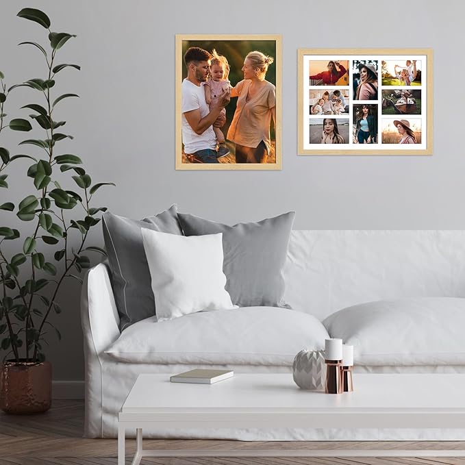 13x17 Collage frame with 8 Openings 4X6 Pictures, Multiple Picture Frame with Mat, Wall or Tabletop Decor, Natural Wood Grain,2 Pack