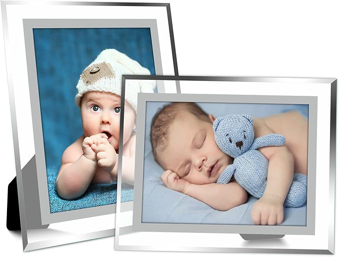 Vienrose 4x6 Picture Frame Set of 2, Clear Glass Photo Frames with Silver Edge, Horizontal or Vertical Display for Tabletop, Desk, Home, Office Decoration