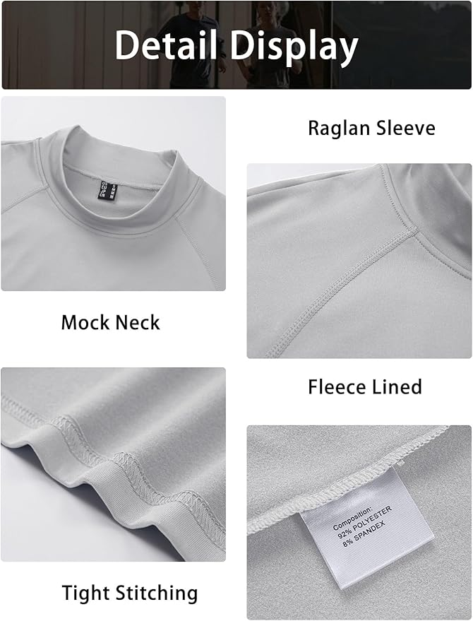 MAGCOMSEN Men's Thermal Shirt Mock Turtle Neck, Fleece Lined Long Sleeve Undershirts, Athletic Warm Base Layer Winter Top