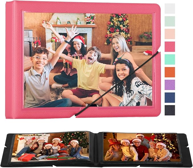 Lifting Small Photo Album 4x6 Holds 40 Photos with Customizable Cover，Mini Leather Picture Album Book for Wedding，Family，Baby Memories (Red)