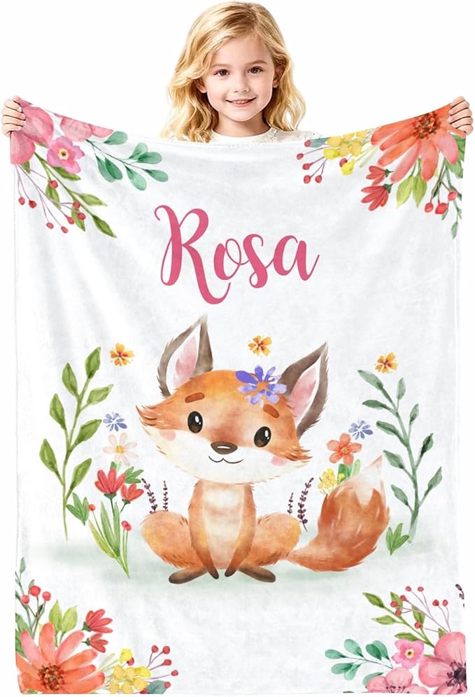 Personalized Fox Blankets for Baby Girls, Customized Blankets Newborn Baby Girl, Personalized Girls Blanket with Name, Newborn, Nursery Decor Girl, 30"x40"