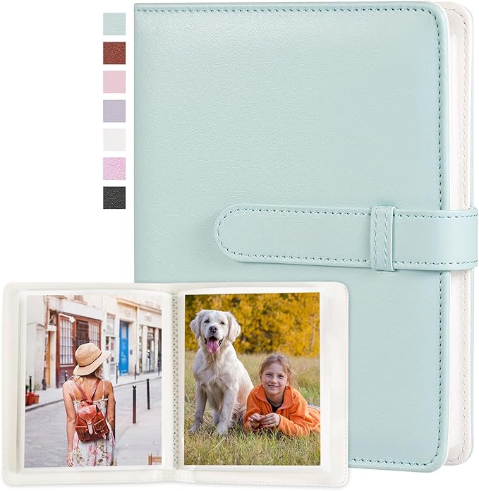 Lifting Photo Album 4x6 with 68 Pockets，Premium Vegan Leather Cover Small Photo Album Book，Mini Picture Album for Family Birthday Anniversary Baby Vacations (Pastel Blue)