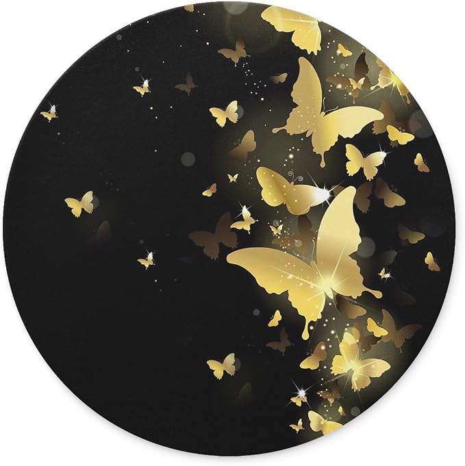 The Golden Butterfly Flying in The Dark Design Round Mouse pad | Non-Slip Rubber The Golden Butterfly Flying in The Dark Design Round Mouse pad (7.87 inch x 7.87 inch)