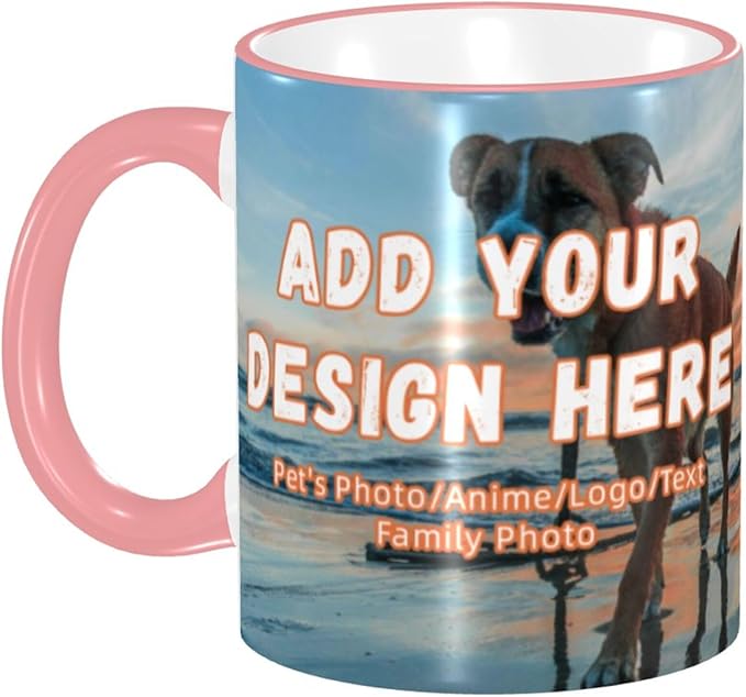 Custom Mugs and Coffee Cups Partial or Full Size Printed Creative Designs Customizable with Your Photos Images Text (Full-Width, Pink)
